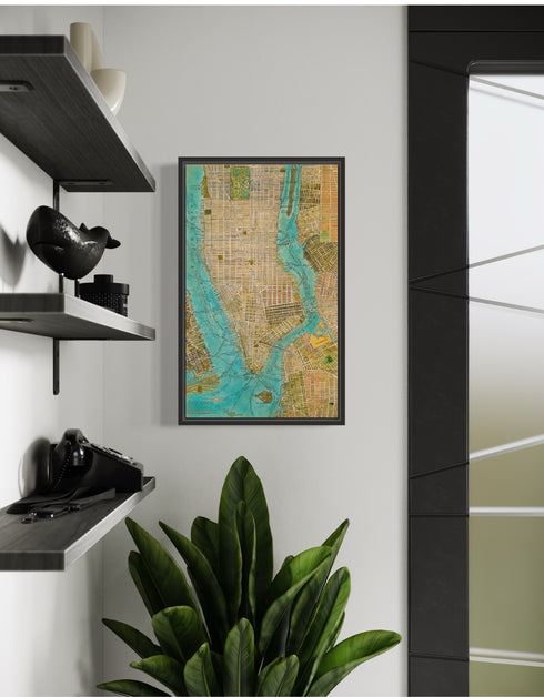 Manhattan Map | Framed Giclee Print on Canvas